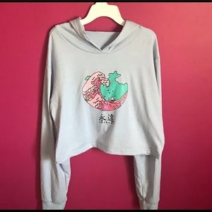 Baby blue long sleeve graphic crop top